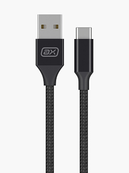 Кабель Axxa USB - USB-TypeC 2м нейлон черный 7269